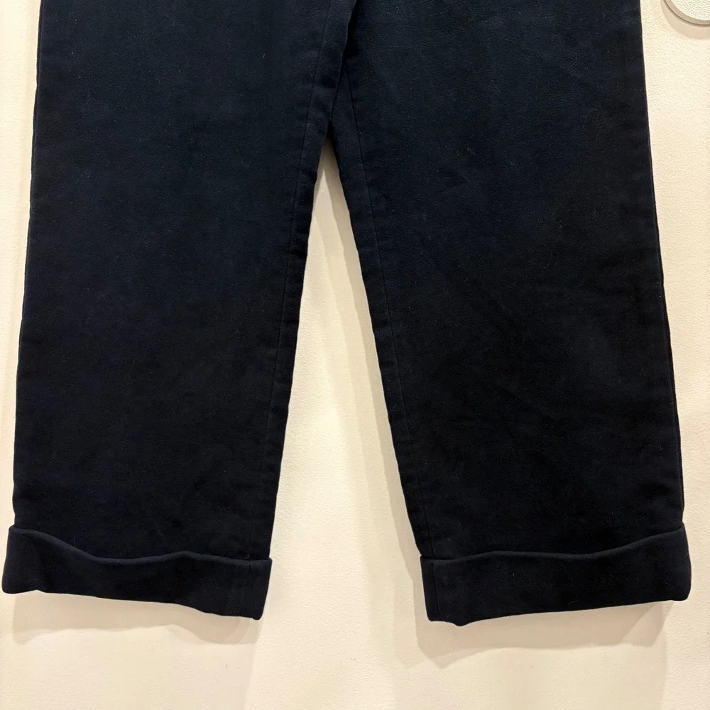 Tory Burch Black Moleskin Cotton Sailor Pants Wide Leg Cuffed 8 Minimal Preppy